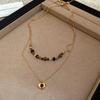 Maillard Tiger Eye Bead Round Pendant Necklace - Retro Casual Style Sweater Chain, Simple and Versatile.