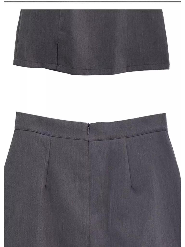 Women's Black High-Waisted Slit Midi A-Line Skirt - Spring/Autumn 2025