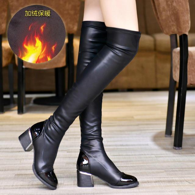 Women Boots Autumn Winter Cotton Warm Knee-high Long Boots Woman Elasticity Sexy Heel Height Shoes Ladies Fashion Casual Sexy