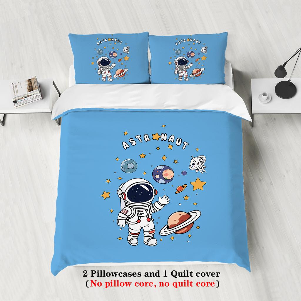 Astronaut 3D Digital Polyester Three-Piece Quilt Cover Bedding Sheet Quilt Cover Pillowcase