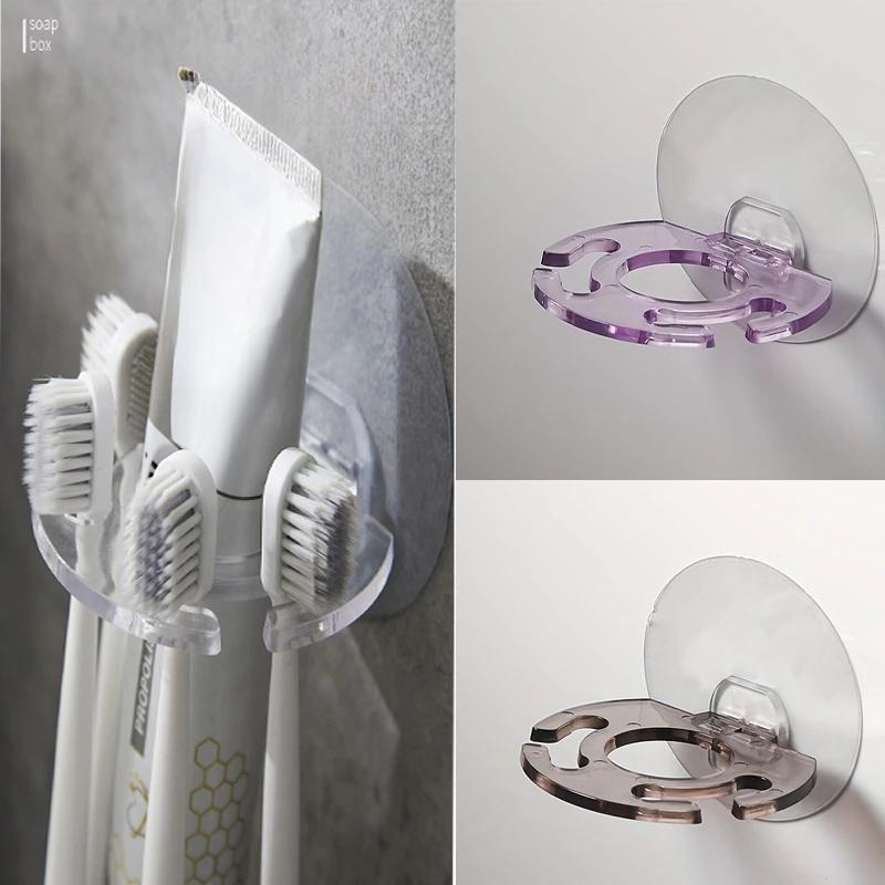 

Self-Adhesive Wall-Mounted Toothpaste Dispenser and Toothbrush Holder with Storage Squeezer Shaver Holder and Bathroom Shelves 2pcs