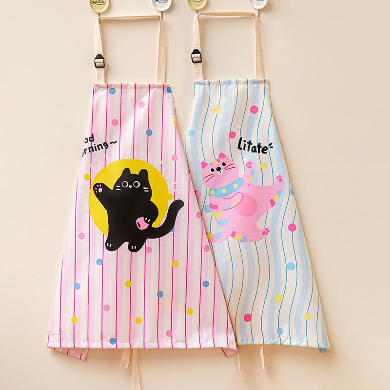 Dopamine Striped Cat Print Apron Waterproof Kitchen Cooking Protective Cover For Adults