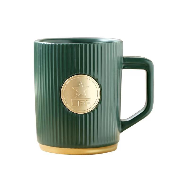 Xingba Style Coffee Cup Dark Green Striped Copper Seal Matte Red Black And White Ceramic Cup Water Cup Can Be Determined