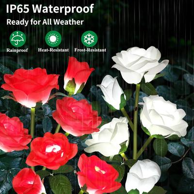 5 Heads Solar Lights Outdoor Decorative Solar Garden Lights Rose Flower Lawn Lamp for Yard Patio Garden Decor