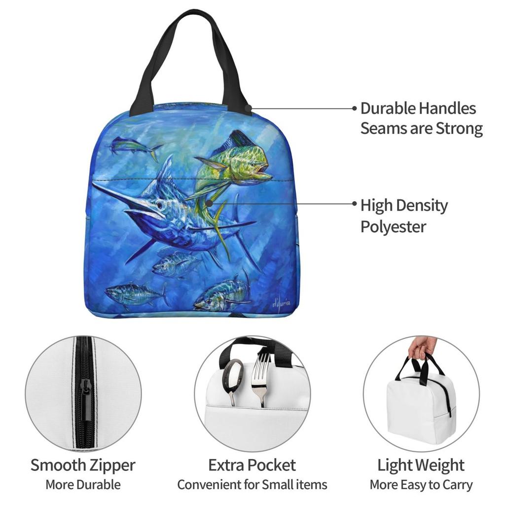 Dorado, Marlin, And Tuna Insulated Lunch Bag for Women Office Cooler Thermal Food Box Tote Leakproof Lunch Boxes Container