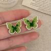Green Rhinestones Resin Butterfly Stud Earrings for Women Korean Elegant Cute Sweet Party Earrings Girls Gift Zircon