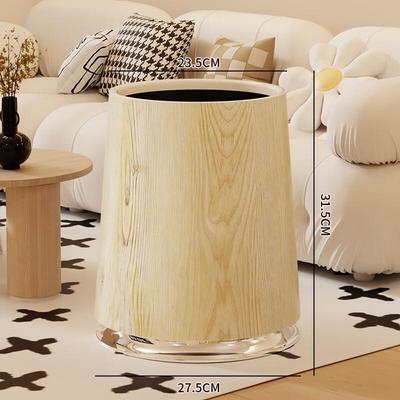 Large Capacity Vintage Chinese Style Wood Grain Waste Bin