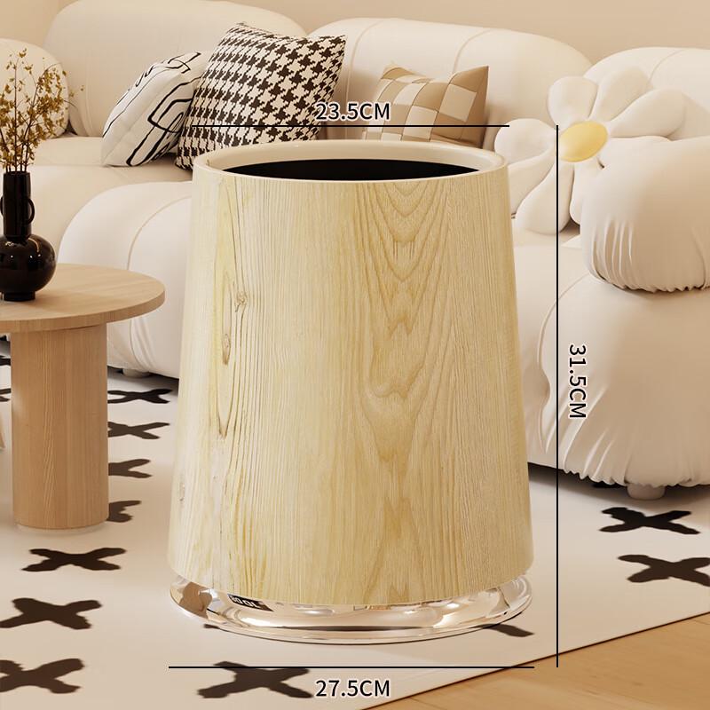 Large Capacity Vintage Chinese Style Wood Grain Waste Bin