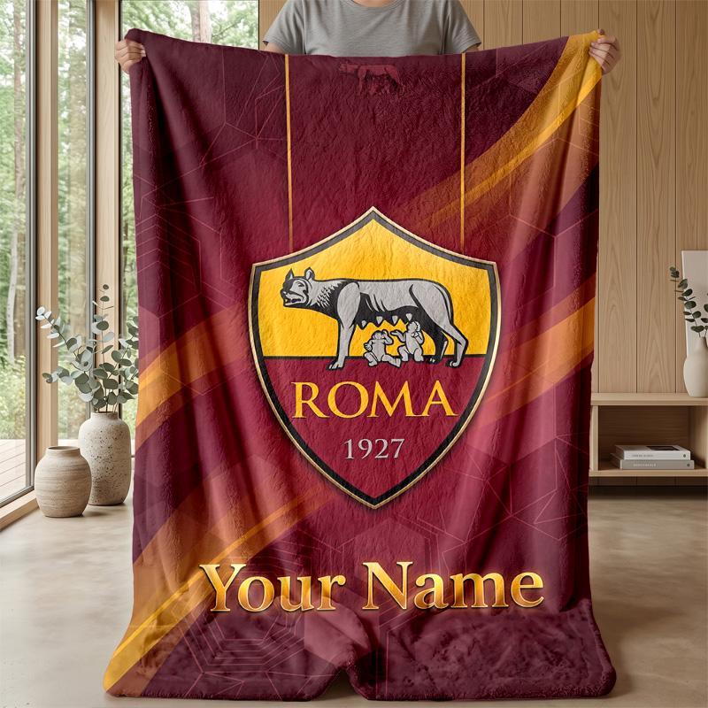 Custom Text Flannel Throw Blanket, Lightweight Cozy Bed Sofa BlanketAS Roma