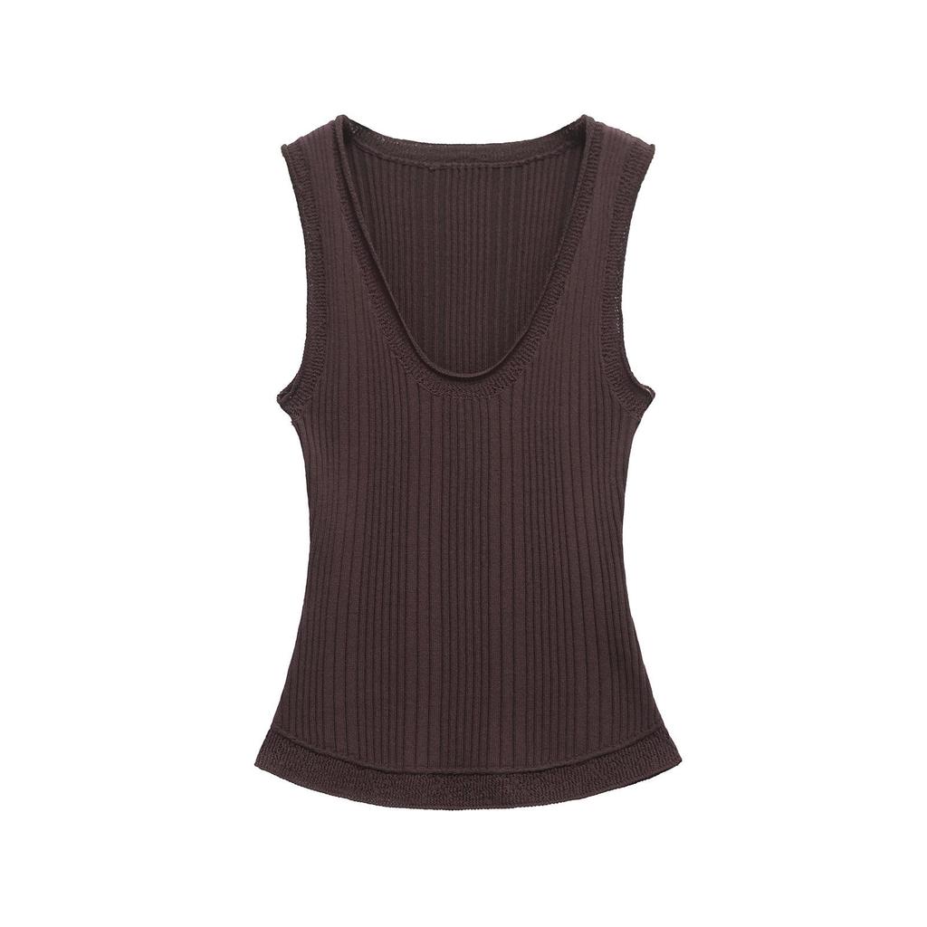 2025 Spring Women's European & American Style Ribbed Sleeveless Knitted Top