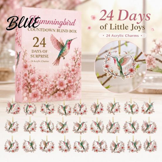 Hummingbird Advent Calendar Ornaments 2D 24 Days Christmas Calendar Cherry Blossom Countdown with Acrylic Hanging