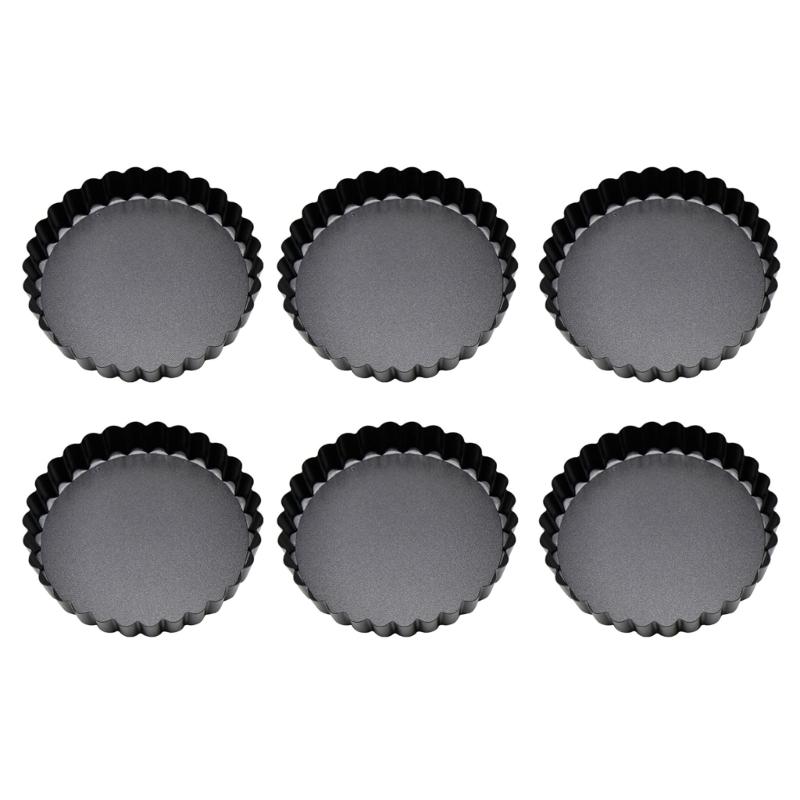 6 Pieces Mini Baking Pans Fluted Molds with Removeable Bottoms Small Baking Molds Carbon Steel Material for Kitchen Use