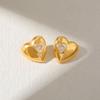 18K Gold Love Diamond-set Zircon Stud Earrings Smooth Simple and Versatile Temperament Heart-shaped Earrings