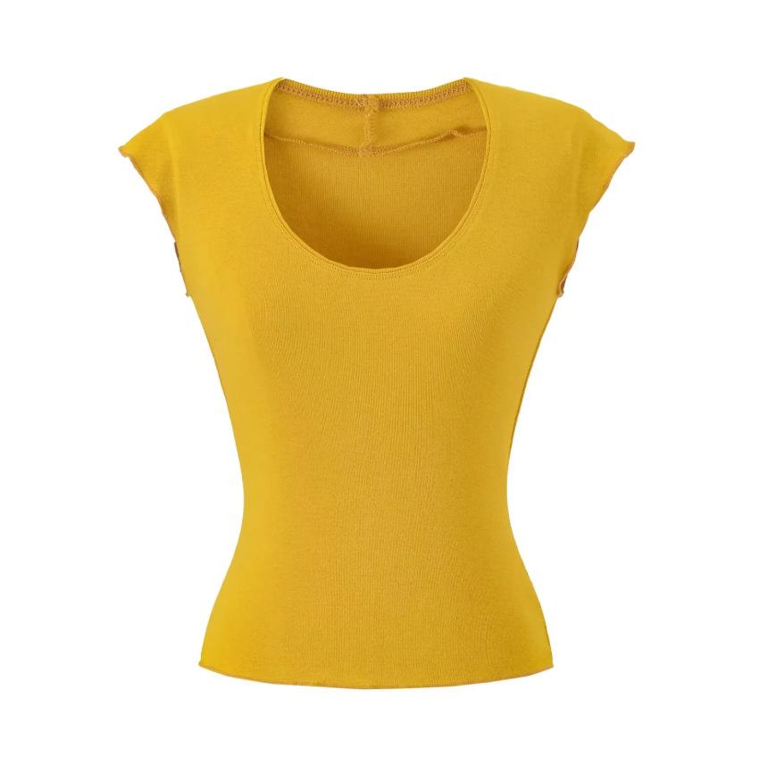 U-neck Short-sleeved T-shirt Women's Summer New American Spice Girl Solid Color Slim-fitting Short Bottom Top