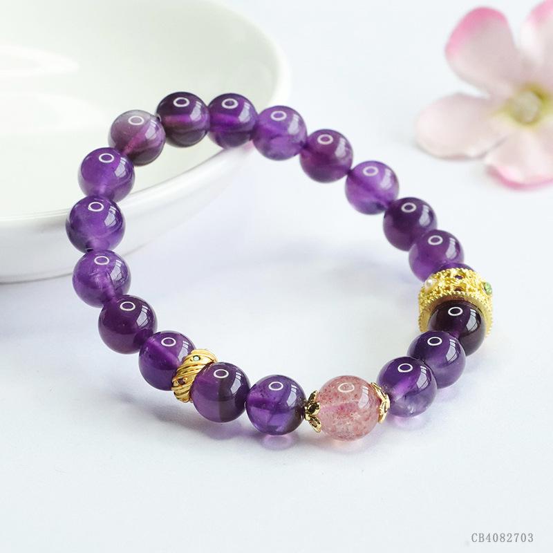 Juan Yu Nine Purple Li Natural Amethyst & Strawberry Crystal Bracelet for Women - Fire Color Treasure Jewelry