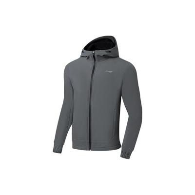 Fitness Series Solid Color Logo Print Zipper Hooded Sports Windbreaker Men Outerwear Gray AFDSA01-2