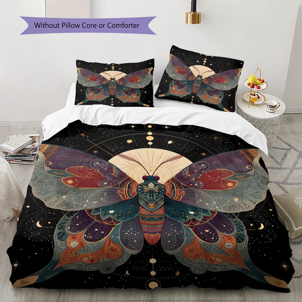 Moon Butterfly  Pattern Bedding Quilt Set Quilt Cover Pillowcase Home Decoration  Gift (1 * duvet cover + 2 * pillowcase, without core)