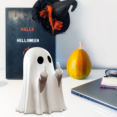 Halloween Geist Figur Lustige Mittelfinger Geist Statue Freches Geist Ornament für Zuhause Büro Schreibtisch Regal Kaminsims Dekoration