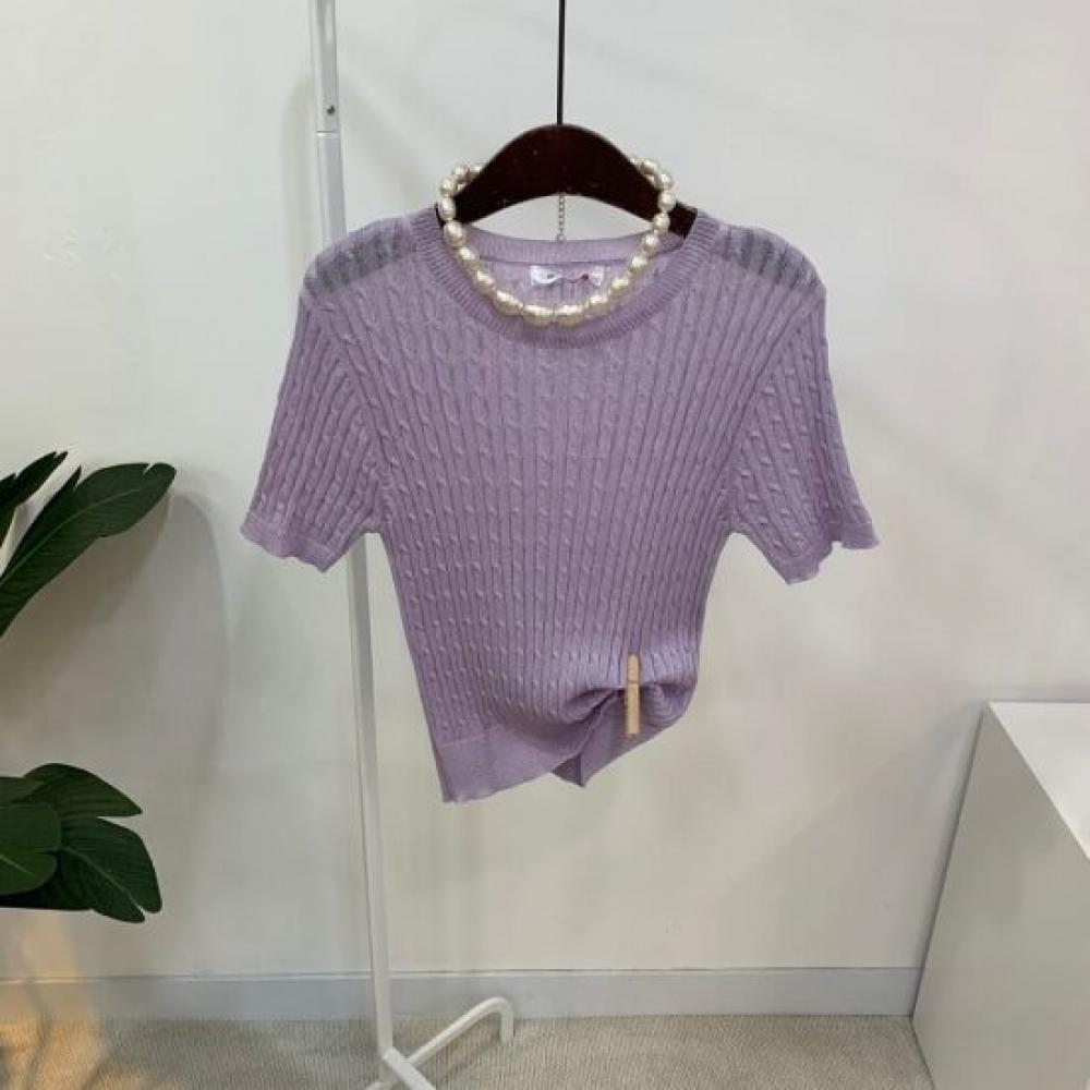 C S In The Room Women S warnIng lInen Cable Knit Short Sleeve 4Color