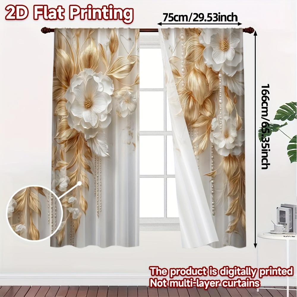 2pcs Light Luxury Floral Print 2D Flat Curtains – for Bedroom   Living Room & Office