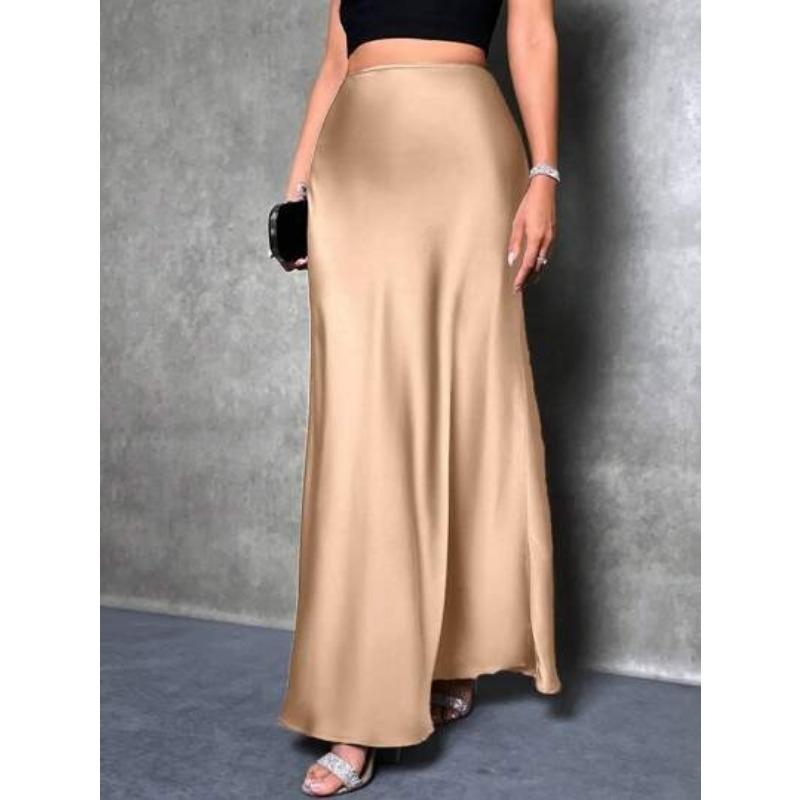 Fashion Elegant Loose Women Satin Skirts Spring and Summer New Simple Casual Office A-line Long Skirts Office Solid Color Women's Clothing