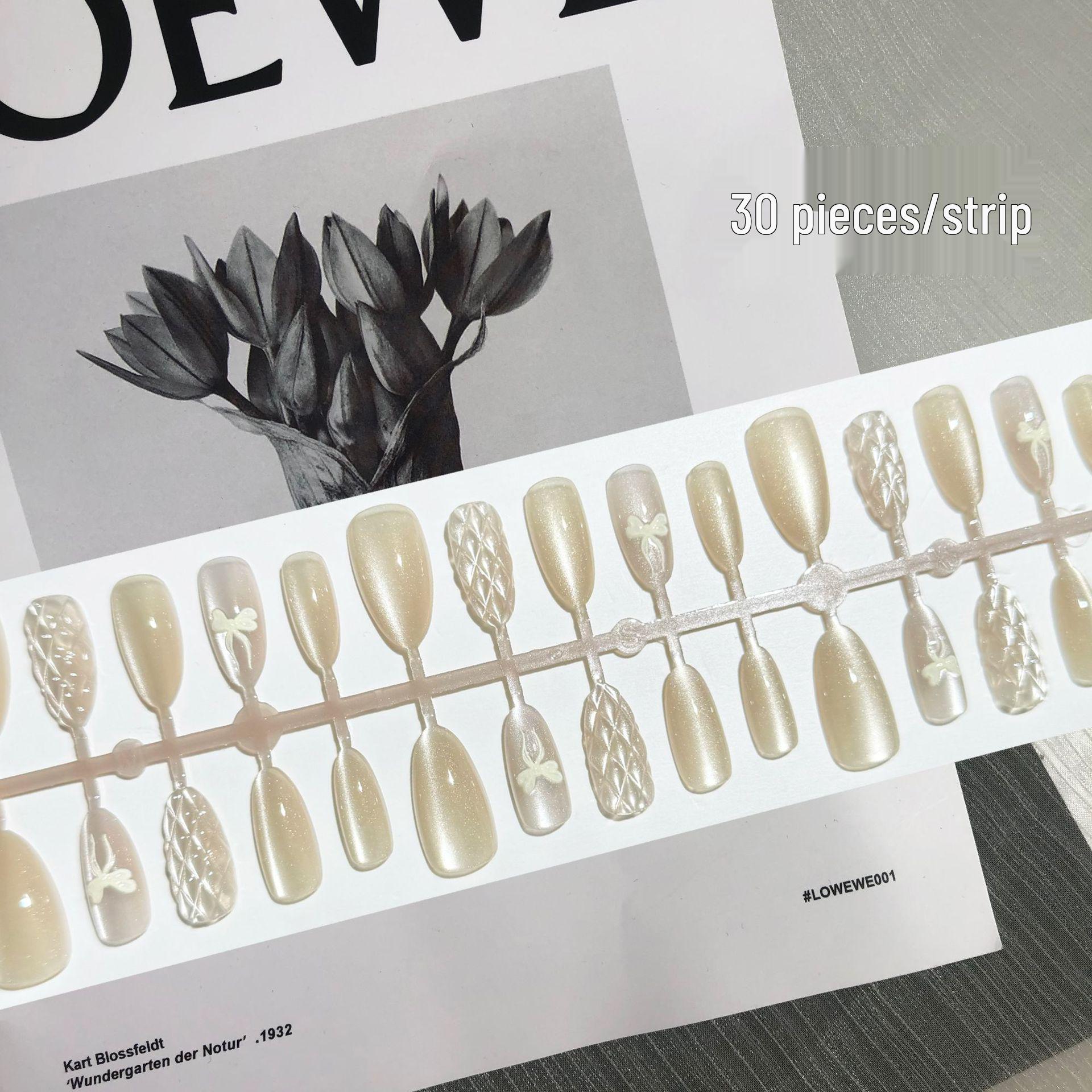 

Шампань 3D Аргайл Накладные ногти с бантом и кошачьим глазом молочно-белого и желтого цвета - Важная атмосфера богатой девушки YM256 Champagne Argyle [XS/S/M Sizes]