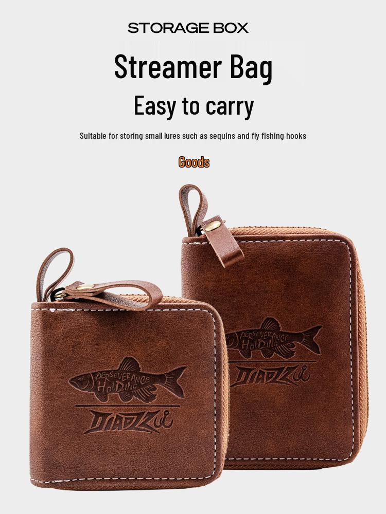 

Portable PU Leather Fishing Lure Bag with Spinner & Fly Hooks for Mackerel Small Spinner Bag