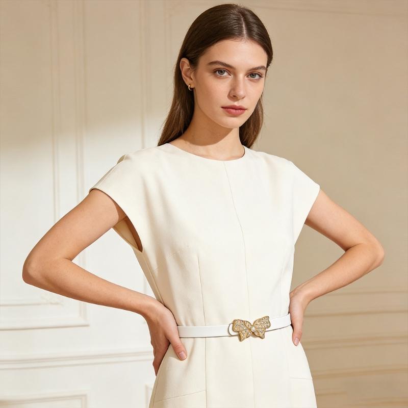 Simple PU Leather Waiststrap With Rhinestones Butterfly Clasp For Women Everyday Outfit School Uniforms And Jeans