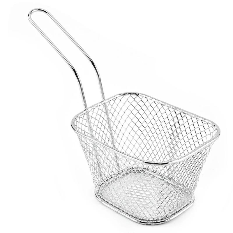 French Fry Serving Baskets, Stainless Steel Fry Basket, Mini Square Chicken Wings Holder, for Restaurant Cafe Table Food Serving