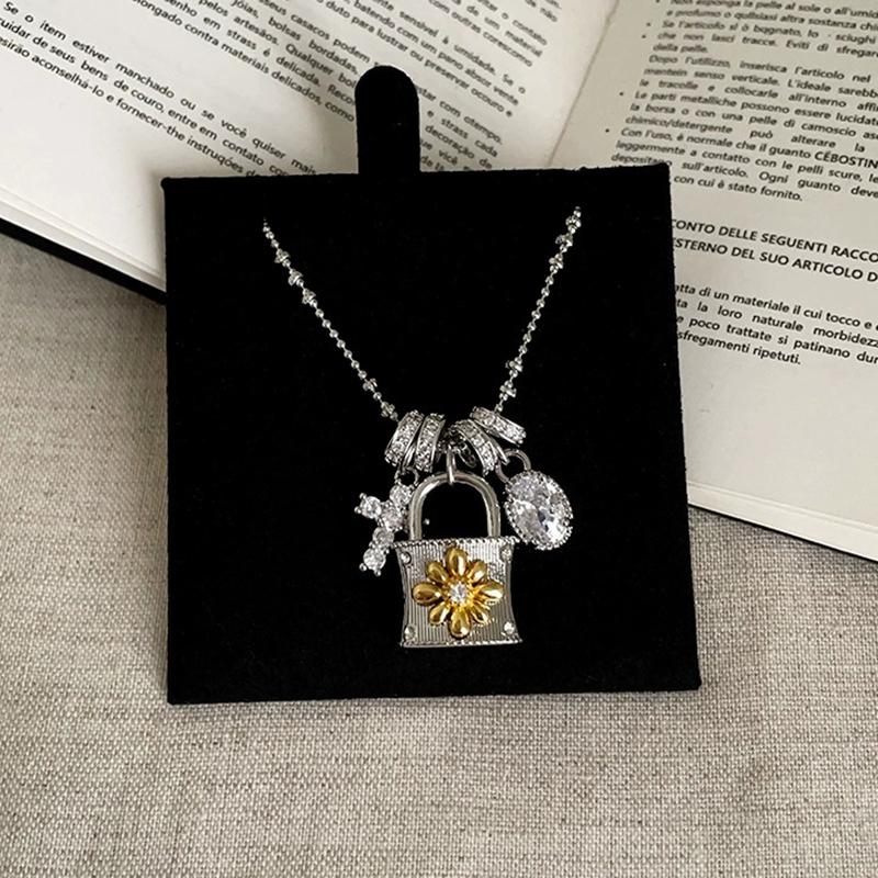 

Charming Cross Lock Pendant Necklace Women Zircon Circle Fringe Minimalist Personality Retro Necklace Accessory Party Daily Gift