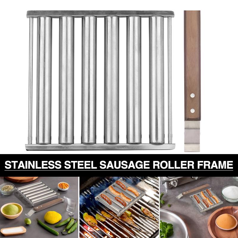 

Ролик для колбасы Kell для гриля, роликовая стойка для хот-догов из нержавеющей стали с деревянной ручкой