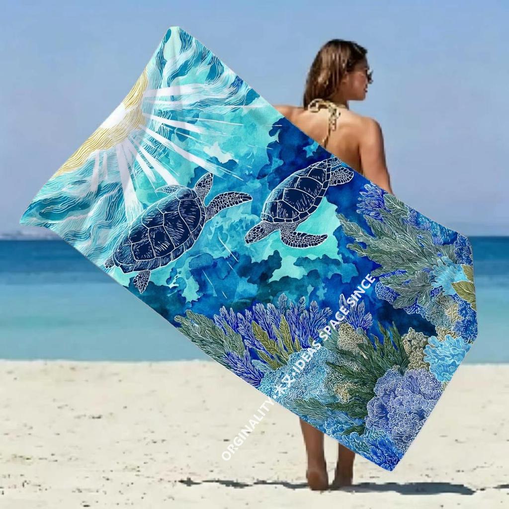 Sea Turtle Coral Beach Towel Patterned Sunscreen And Windproof Suitable For Swimming Pool Camping Travel