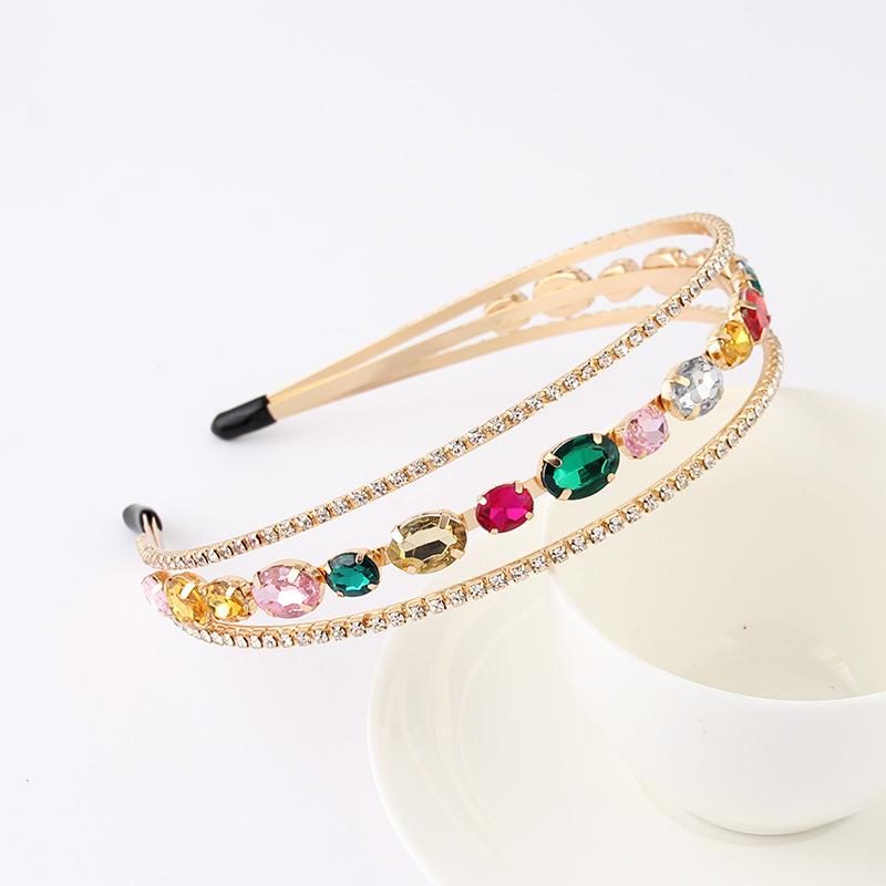 TREETIP Custom Logo Rhinestone Headband Three-layer Colorful Drop Shape Hair Accessories Women Bridal Japan Korean Style Retro