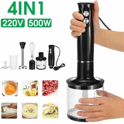 Hand Blender 4-in-1 500W 2 Speed with Stainless Steel Blades Powerful Food Smoothies Mixer with 500ml Processor 700ml Mixing Cup