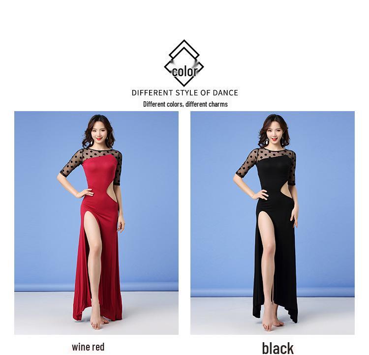 Huayu Hepburn Polka Dot Uitgesneden Modal Jurk voor Volwassen Vrouwen Buikdans Oefening