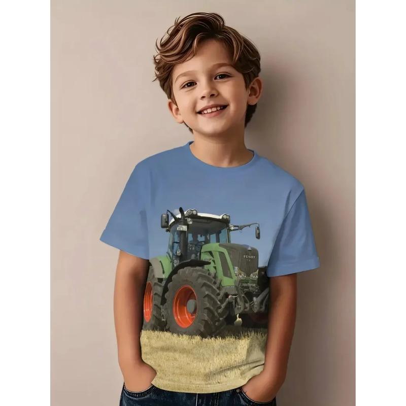 ETST50 Coole 3D Tractor Print Kinderkleding Jongens T-shirt Korte Mouw Mode Kinder Zomerkleding Buiten Actieve Kinderkleding 150