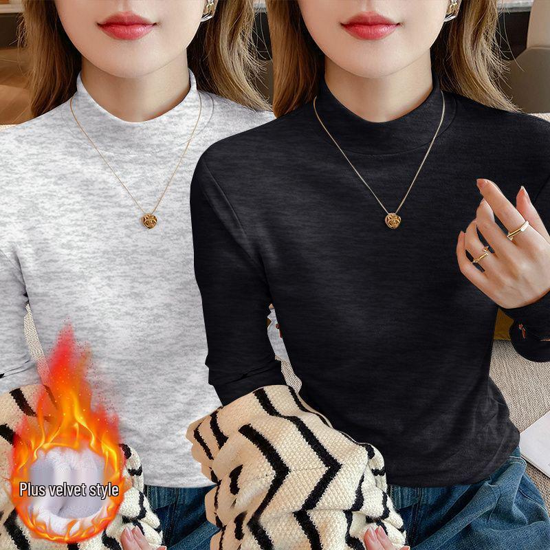 2025 Autumn Plus Size Slim Fit Long Sleeve Loose Base Layer Top for Women with Half High Neck