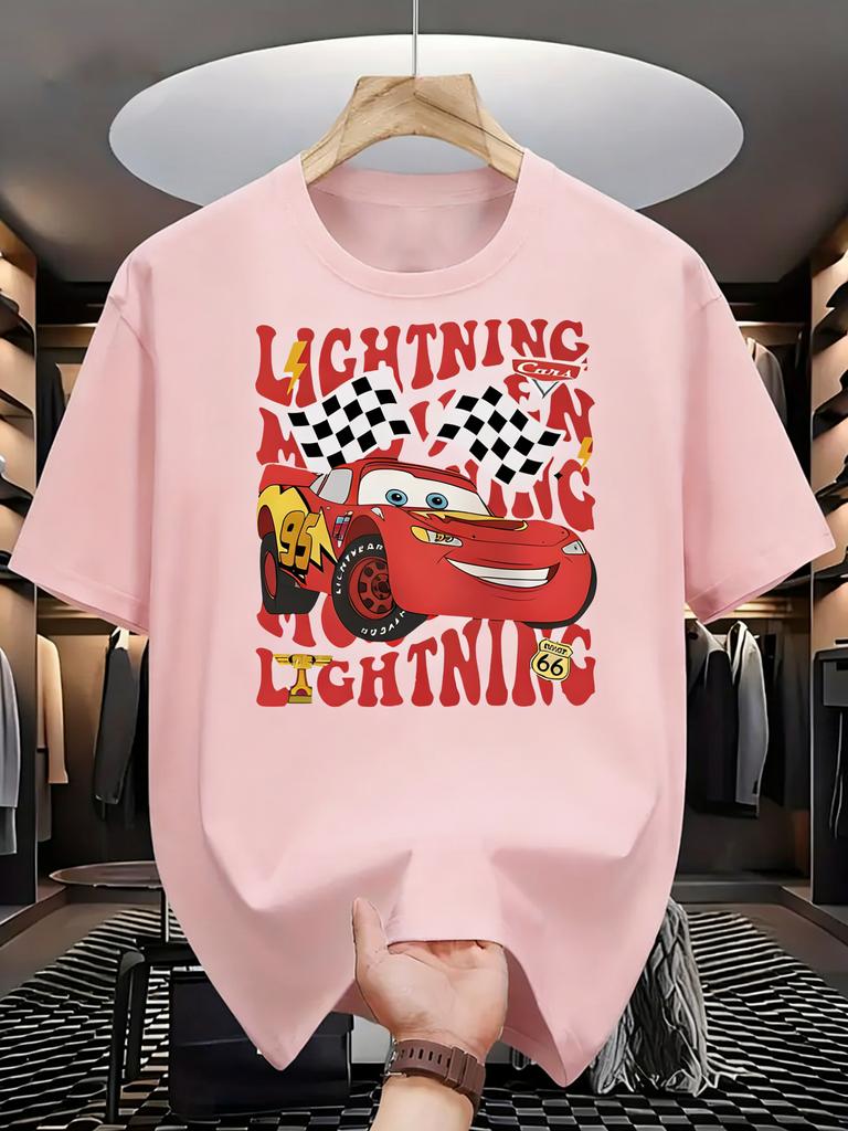 Oversized Disney Cars McQueen Printed Tshirt Men and Women 2026 Summer Cotton Parent Child Top Street Fashion Casual Trend