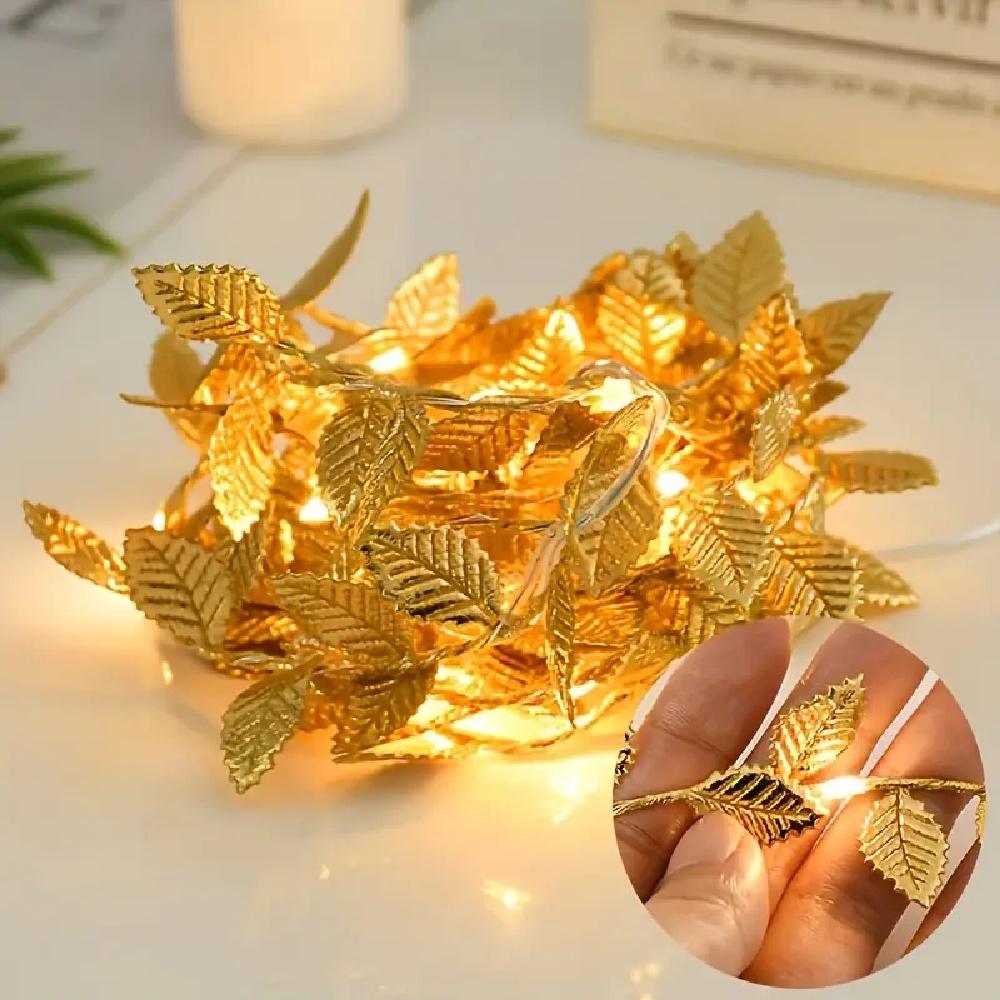 1 Stück Goldene Blätter Lichterkette Elegant Warmweiße LED Innen Lichterkette Für Zuhause Tisch Hochzeit Geburtstag Deko,Dekorationslichter