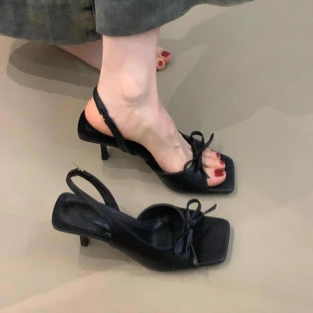 

Летняя мода Туфли-шлепанцы женские атласные с бантом-бабочкой, на тонком высоком каблуке, для улицы, для платья 39 чёрный