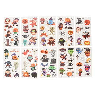 10 Fogli Adesivi per Trucco Viso Corpo Halloween Cosplay Festa Cartoni Animati Carini Decorazione per Bambini#X
