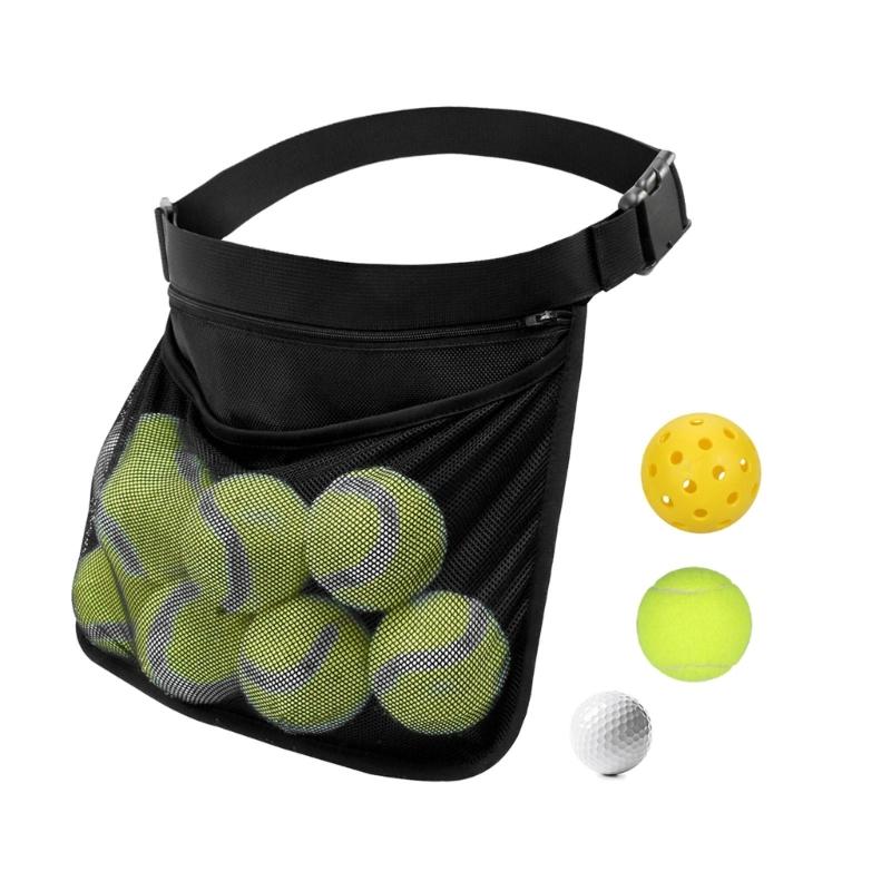 Tennis Ball Holder Pickleball Ball Wasit Pouch Large Capacity Zipper Tennis Ball Carrying Bag Travel Pocket Durable
