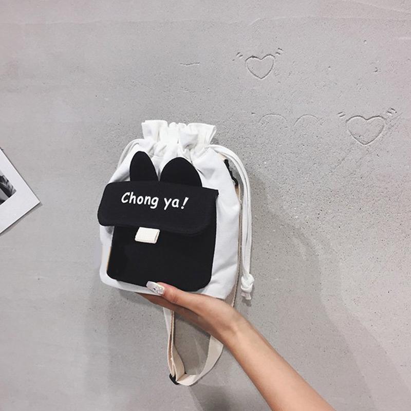 Cute Canvas Bag New Solid Color, Small Ear Crossbody Bag Women's Ins Style Large Capacity Crossbody Bag