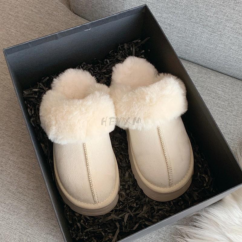 Fashion Fur Slippers Women Winter Plush Sandals  Luxury Slip on Platform Slides Female Thick Sole Designer Cotton Home Shoes