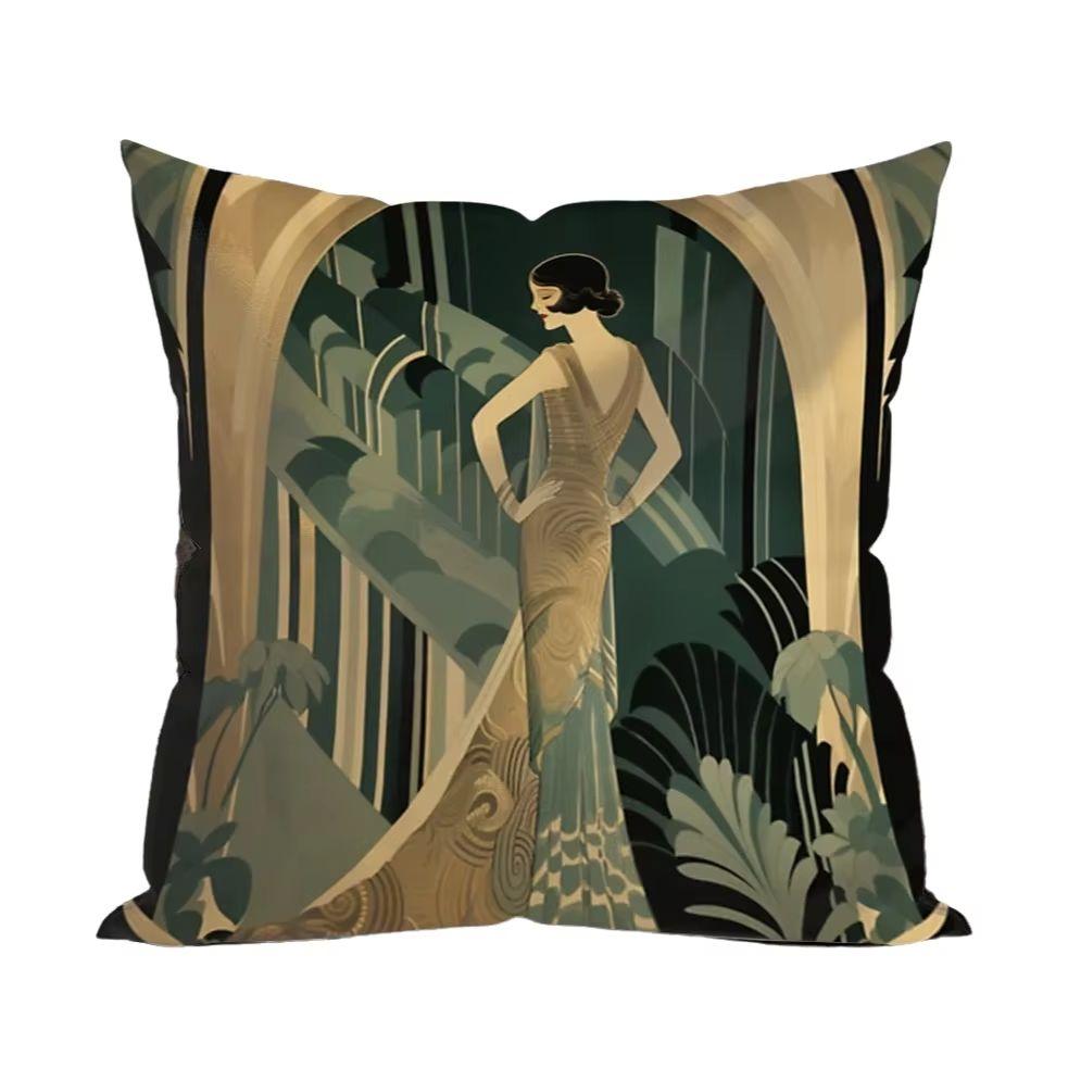 Pc Art Deco Flapper Girl Pillow Cover Polyester D DoubleSided Print S Retro Fashion Art Vintage Lover Home  Car Decor