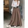 Women High Waist Jupe Korean Pleating Swing Skirt Vintage Fashion Spring Office Falda Holiday Loose Solid Long Skirt