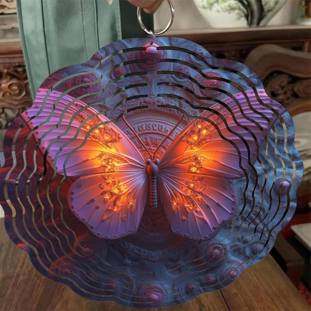 10 Inch Metal Wind Chime Double Sided Butterfly Design 360 Degree Rotating Hook for Outdoor Garden Lawn Decoration Vibrant Colors