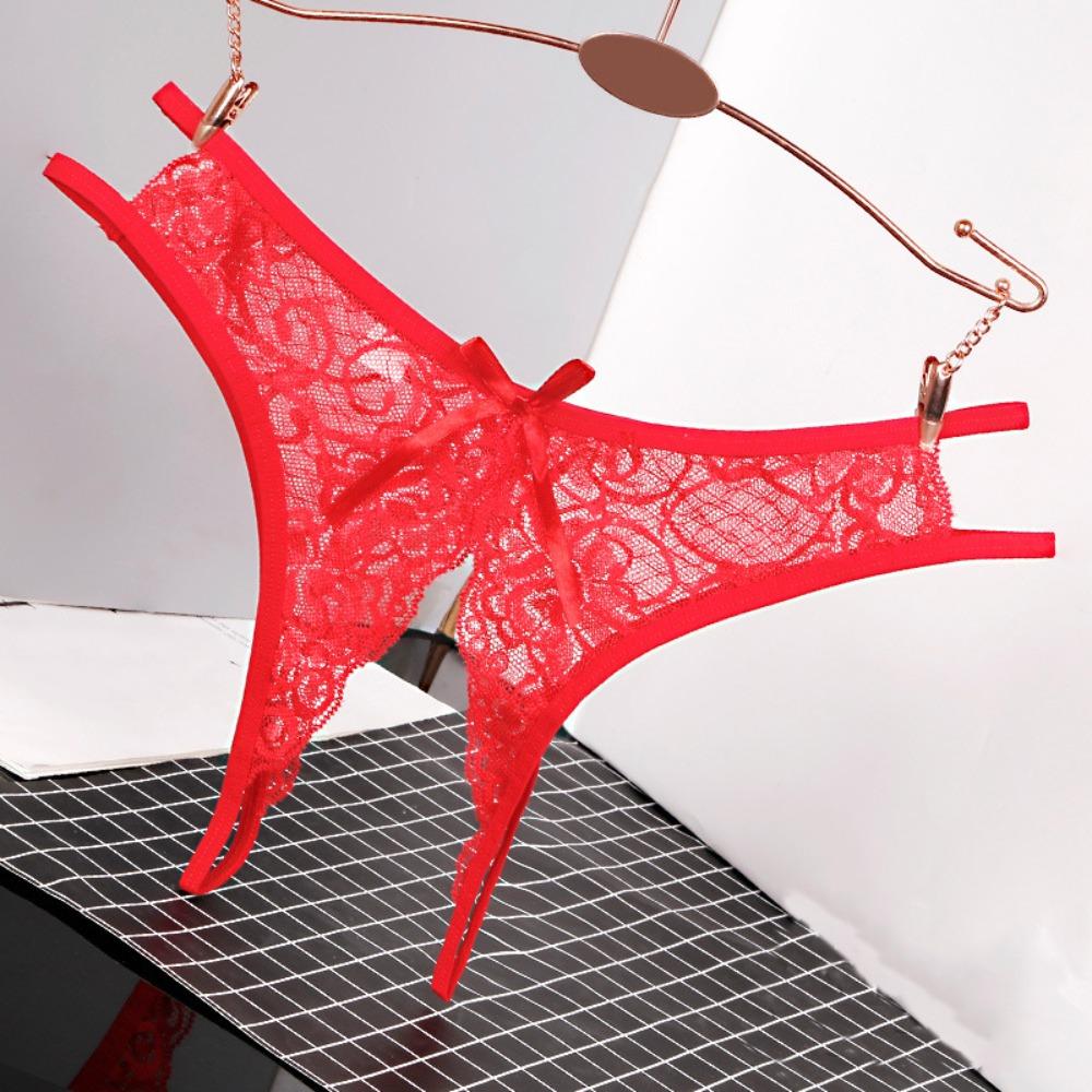 Low-waist Lace Seamless Panties Open Crotch Women's Thong Breathable Mesh Lace Briefs  Female