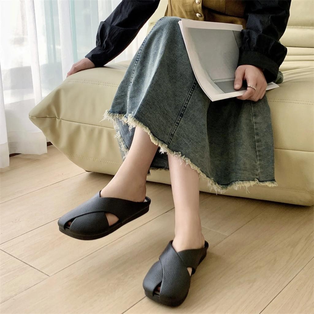 2025 Women's Summer New PVC Flat Sandals Solid Color Slippers