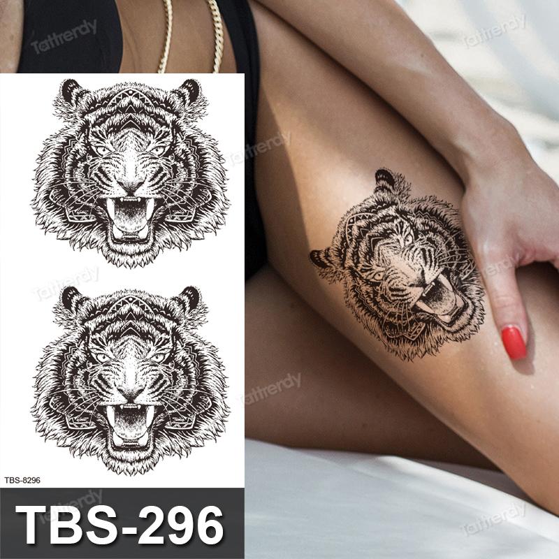 sketch flowers black temporary tattoo stickers waterproof thigh arm body tattoo sleeve anime snake fox lion dark designs women